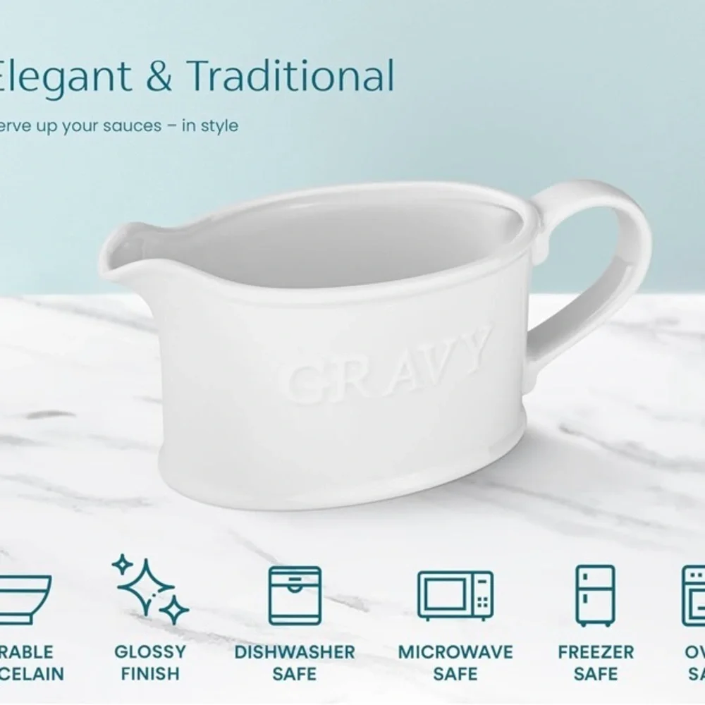 NEW - Ceramic Gravy Boat, Serving Dispenser, Porcelain Pitcher for Sauces